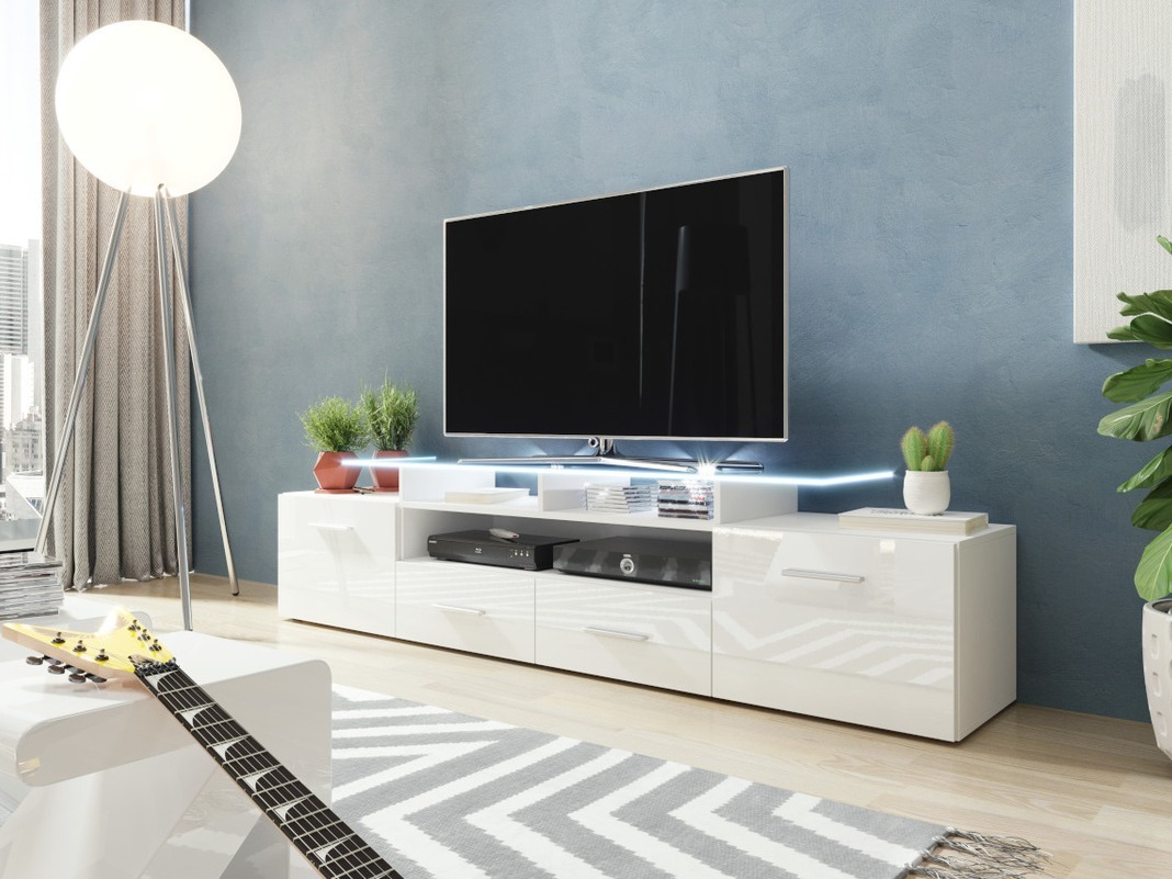 Comodă TV Charlotte 117 (Alb + Alb lucios)