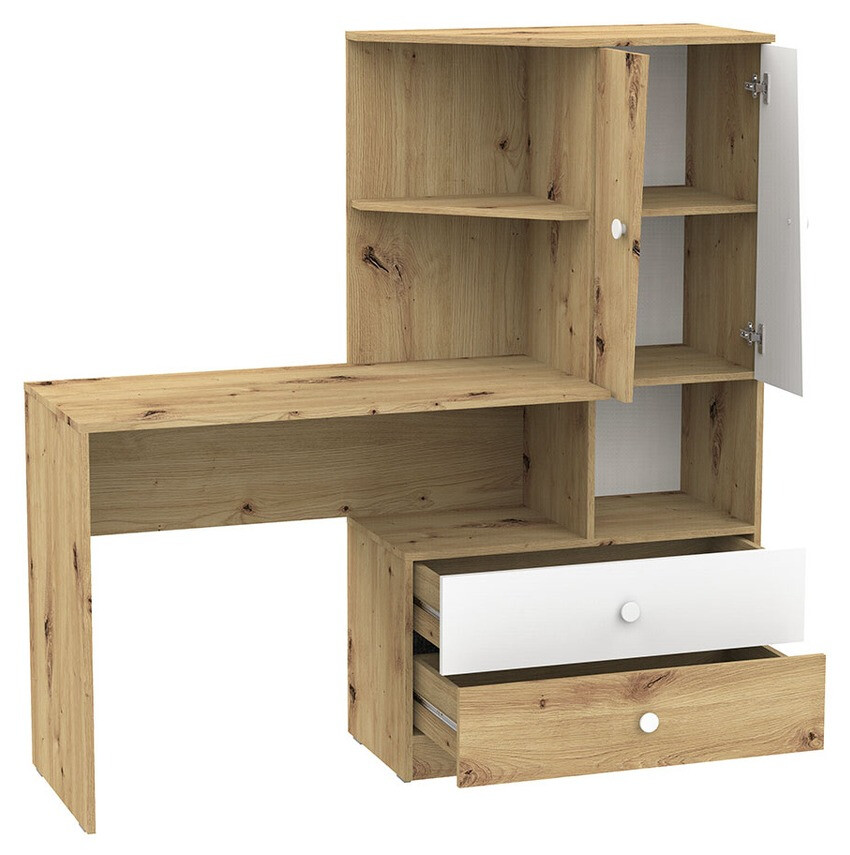 Birou Almira 110 (Stejar artizan + Alb + Gri)