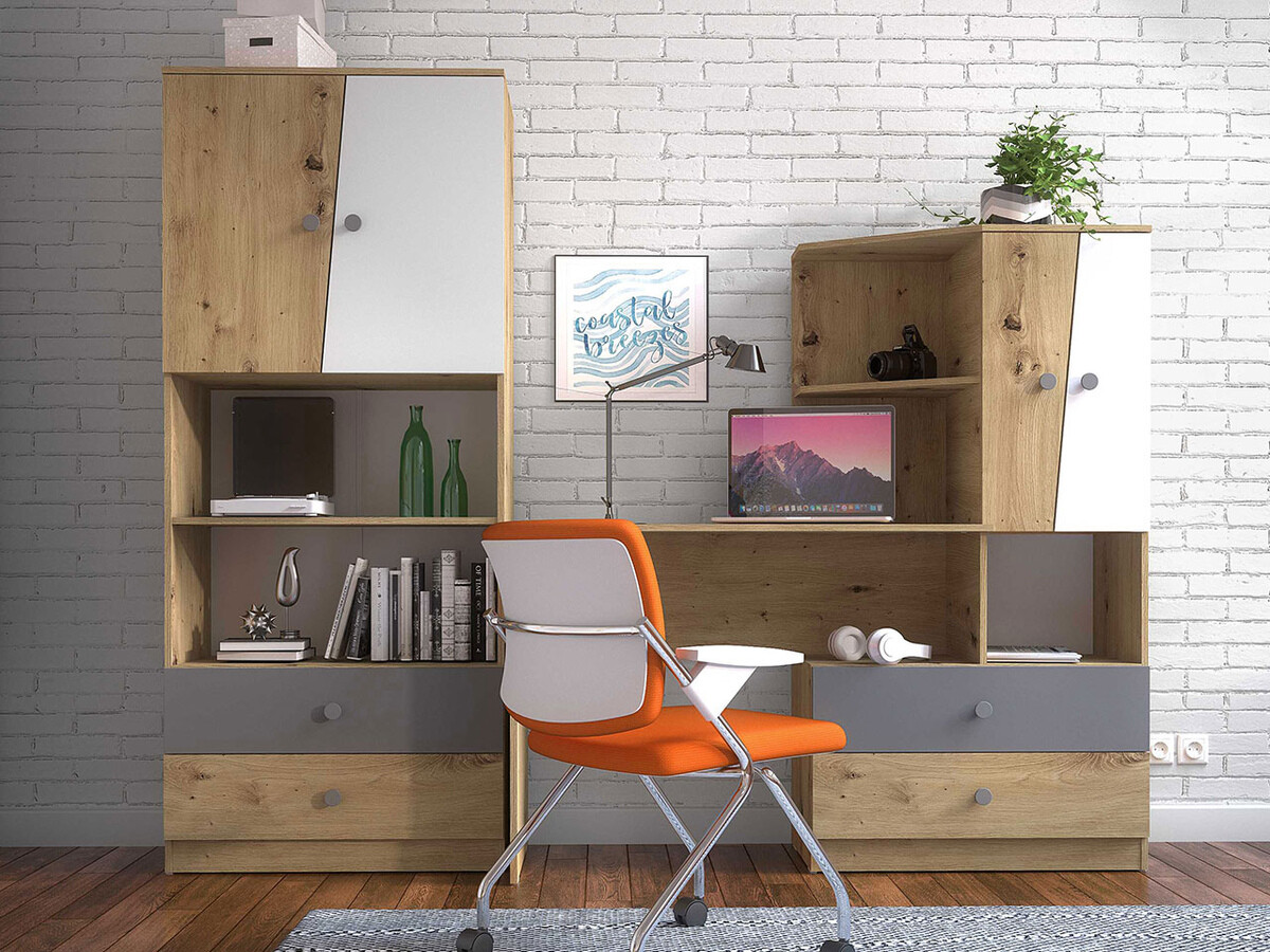 Set de mobilier Almira 115 (Stejar artizan + Alb + Gri)