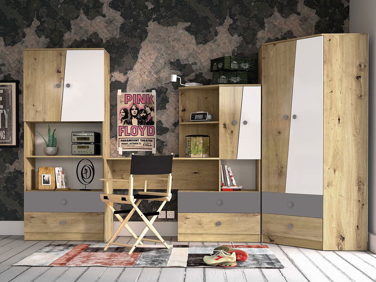 Set de mobilier Almira 116 (Stejar artizan + Alb + Gri)