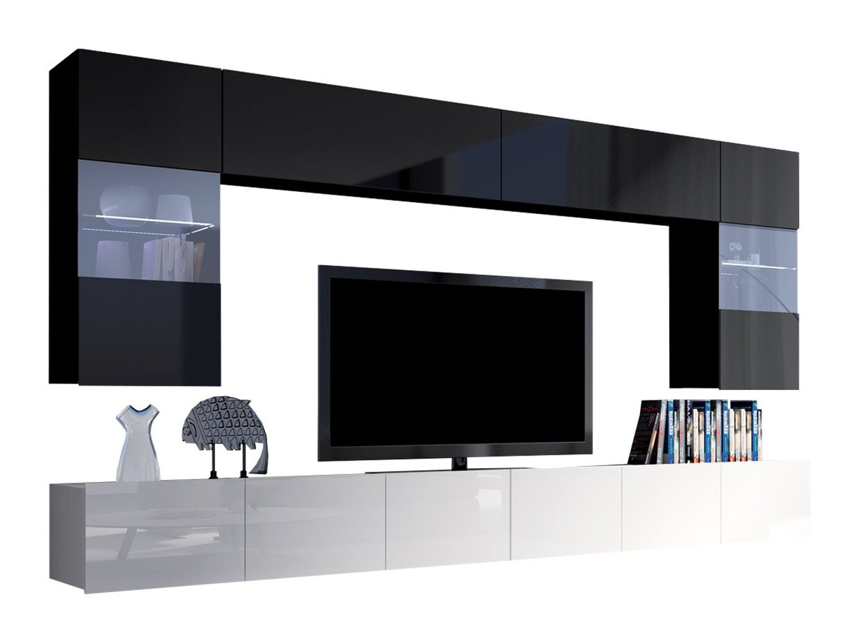 Set de living Remus I (Alb lucios + Negru lucios)