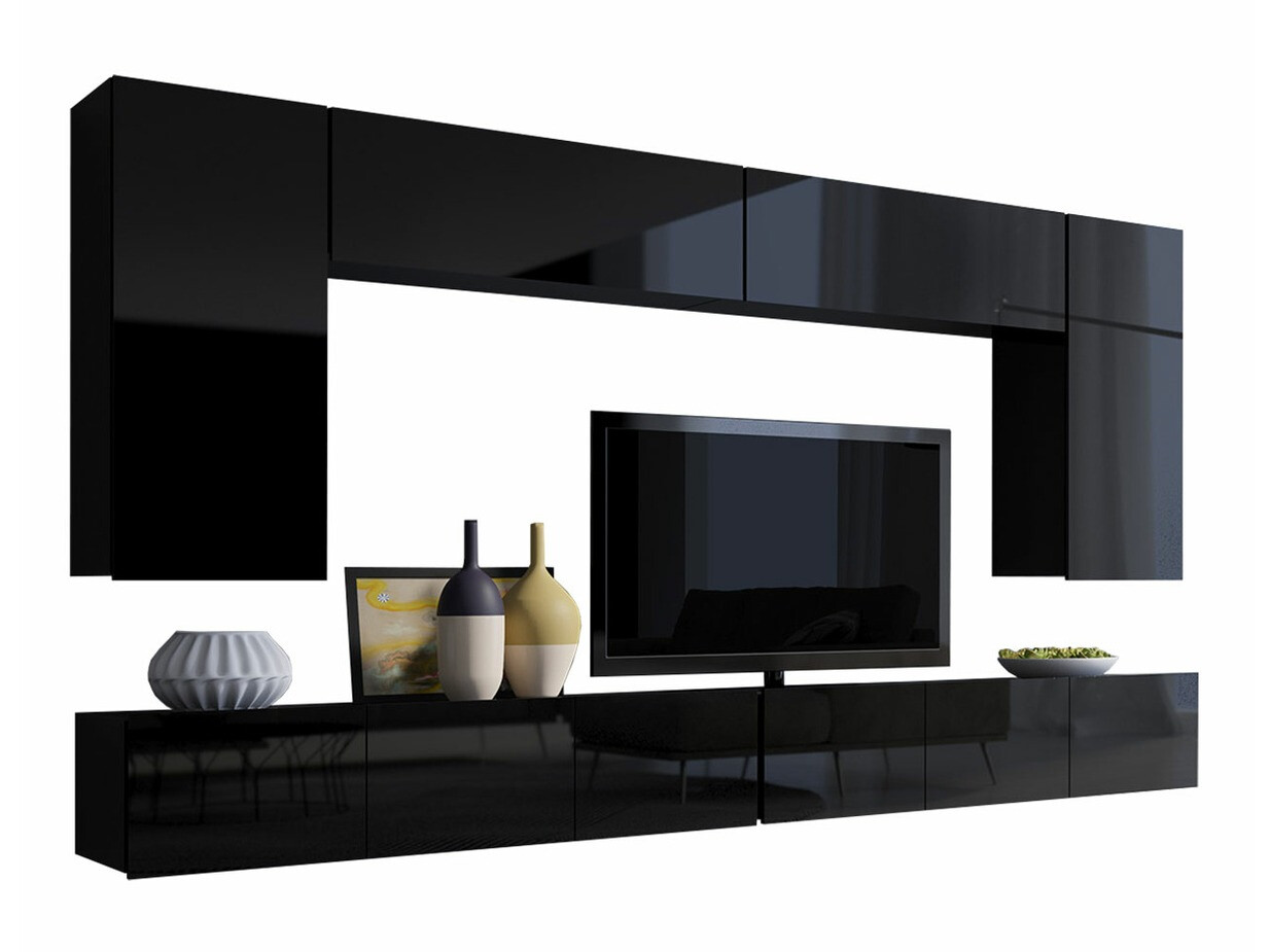 Set de living Remus XIII (Negru + Negru lucios)