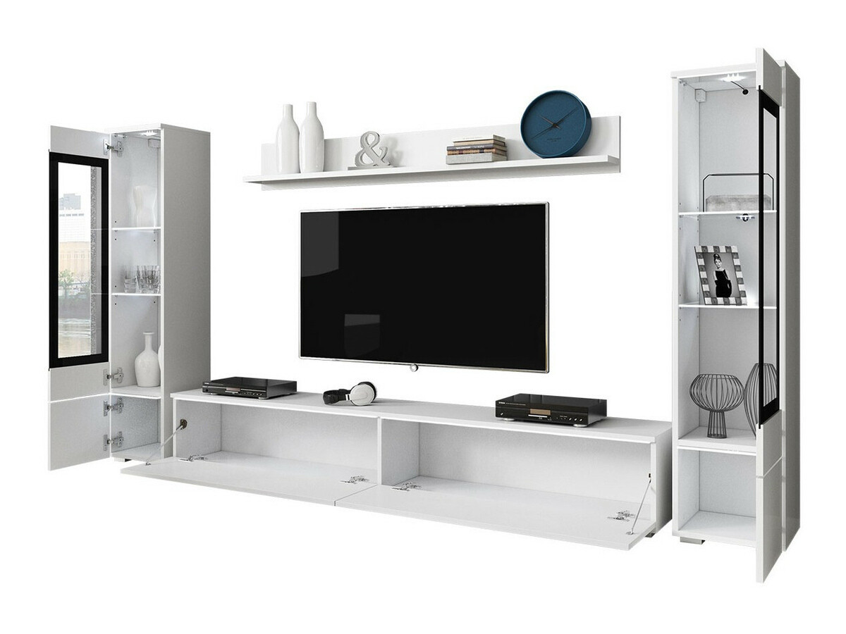 Set de living Mirfivo 101 (Beton + Alb lucios)