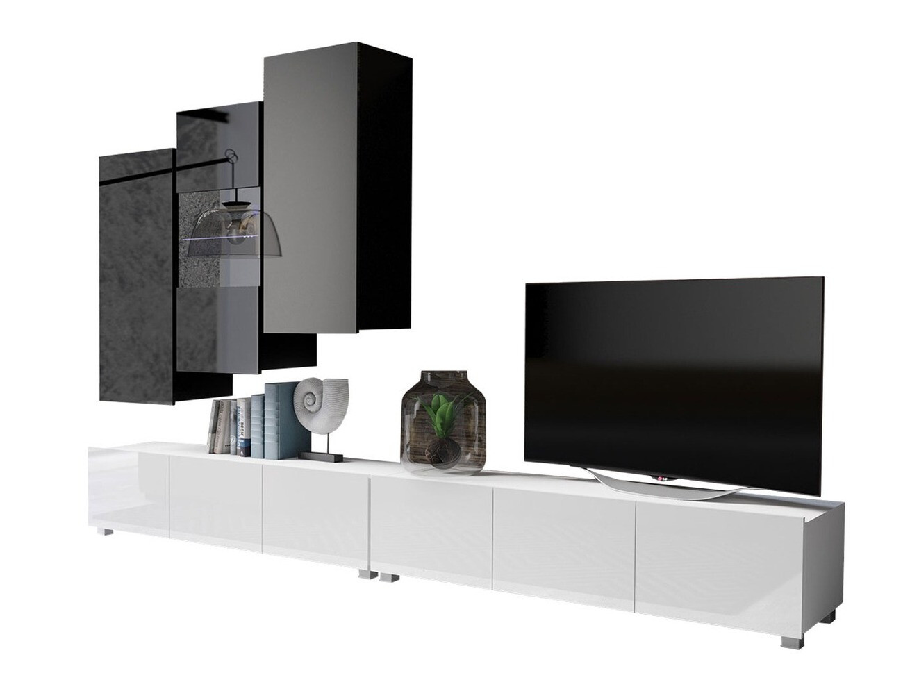 Set de living Remus XVII (Alb + Alb lucios + Negru + Negru lucios)