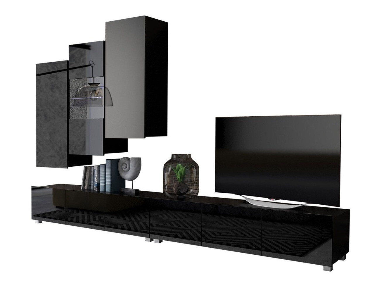 Set de living Remus XVII (Negru + Negru lucios)