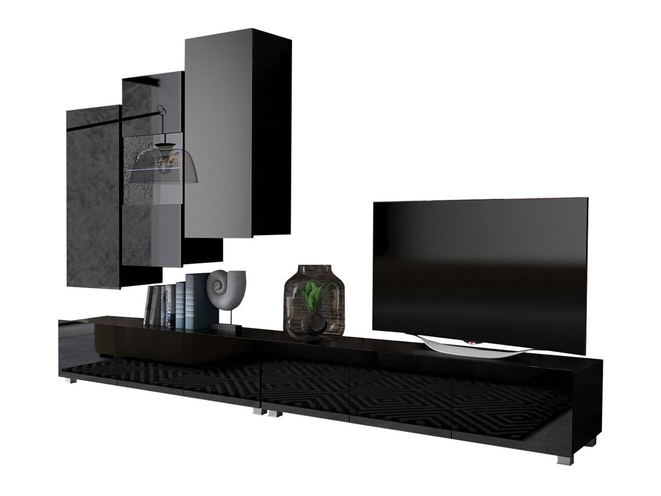 Set de living Remus XVII (Negru + Negru lucios)