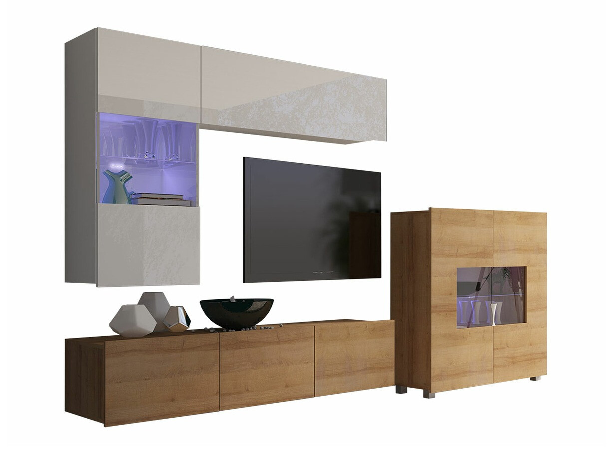 Set de living Remus III (Stejar auriu + Alb + Alb lucios)