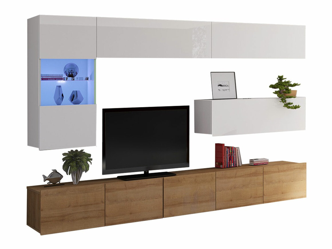 Set de living Remus IV (Stejar auriu + Alb + Alb lucios)