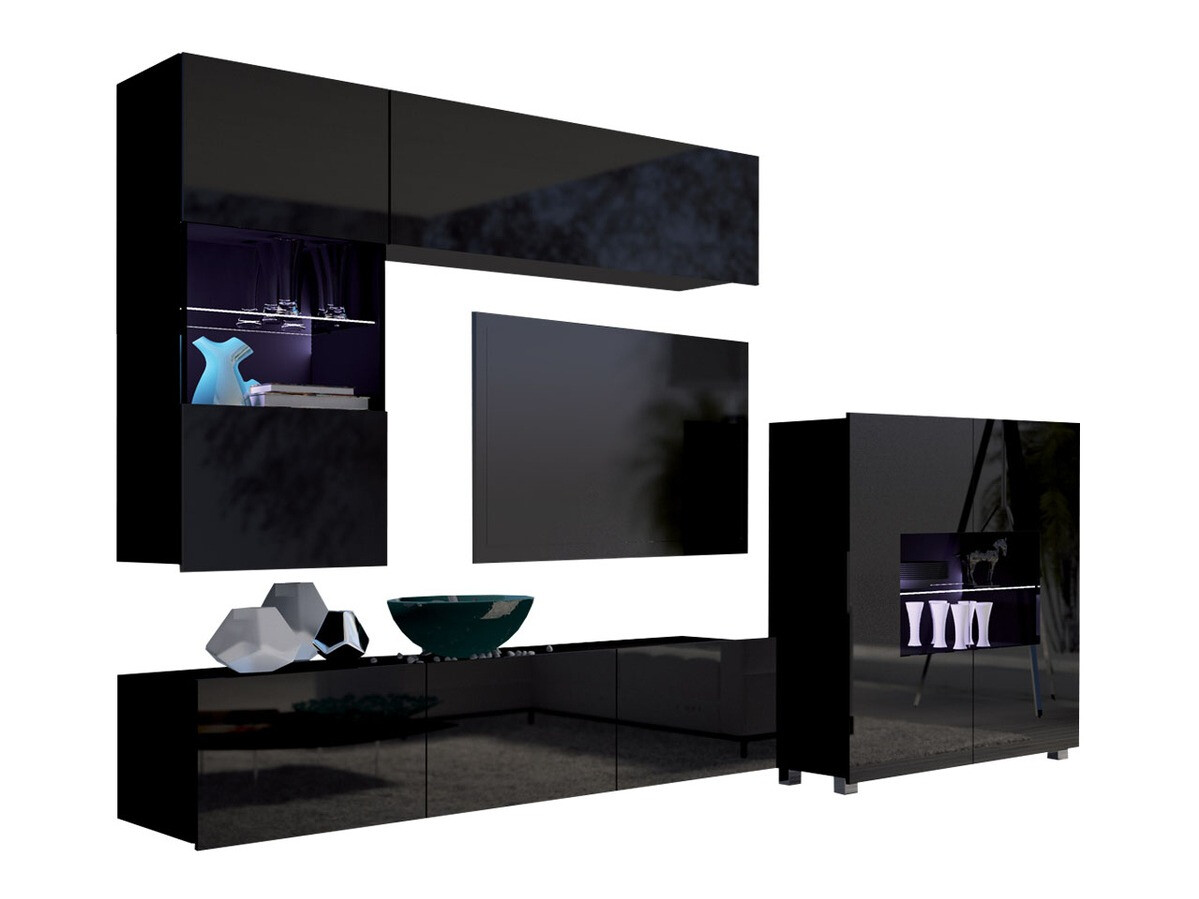 Set de living Remus III (Negru + Negru lucios)