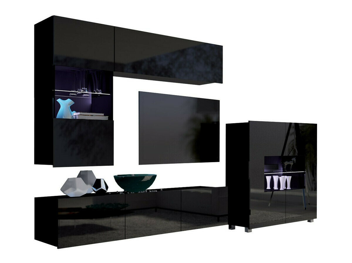 Set de living Remus III (Negru + Negru lucios)