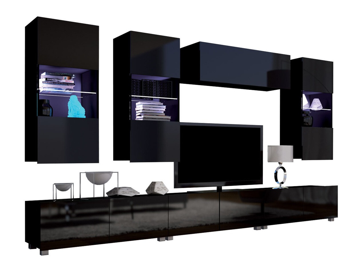Set de living Remus XI (Negru + Negru lucios)
