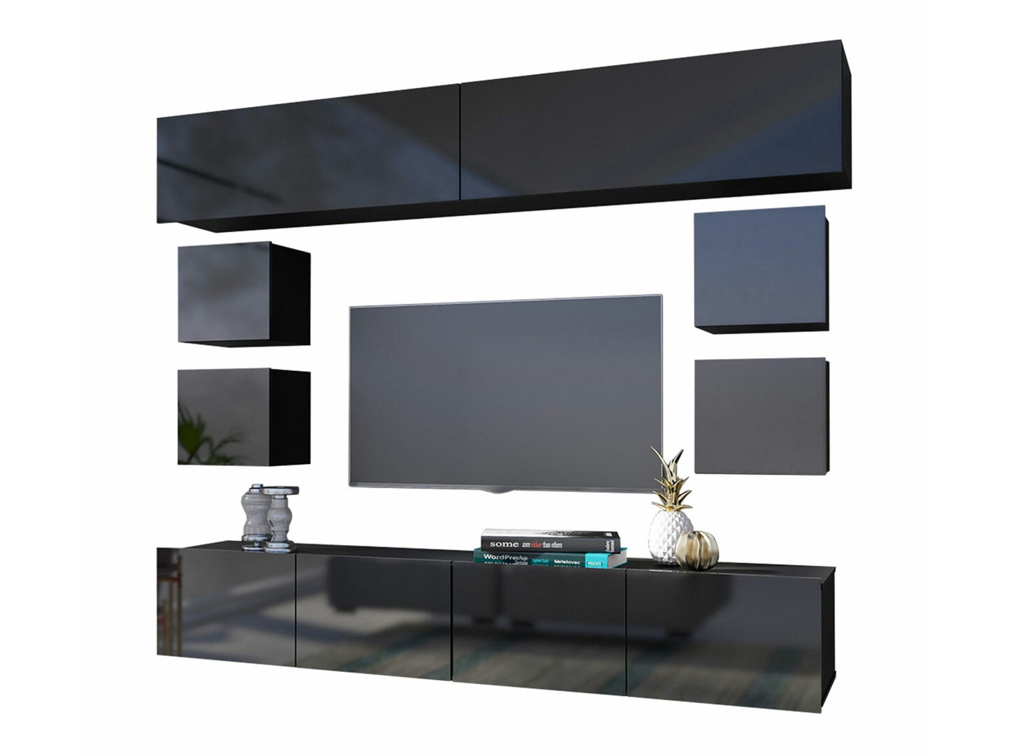 Set de living Remus XVI (Negru + Negru lucios)