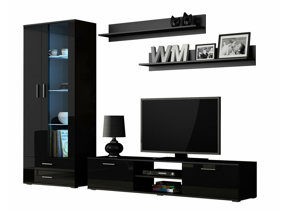 Set de living Tornola 115 (Negru + Negru lucios)