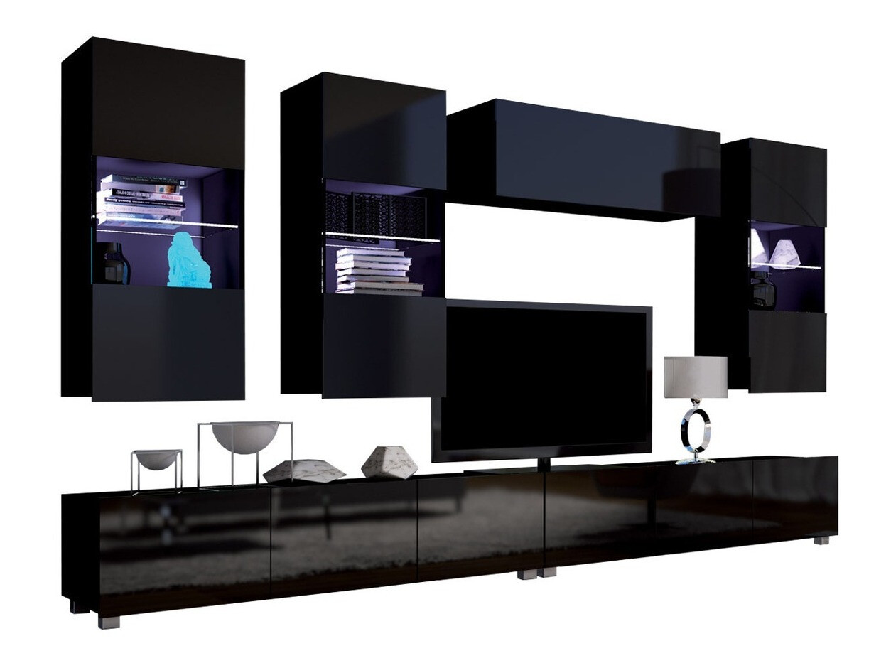 Set de living Remus V (Negru + Negru lucios)