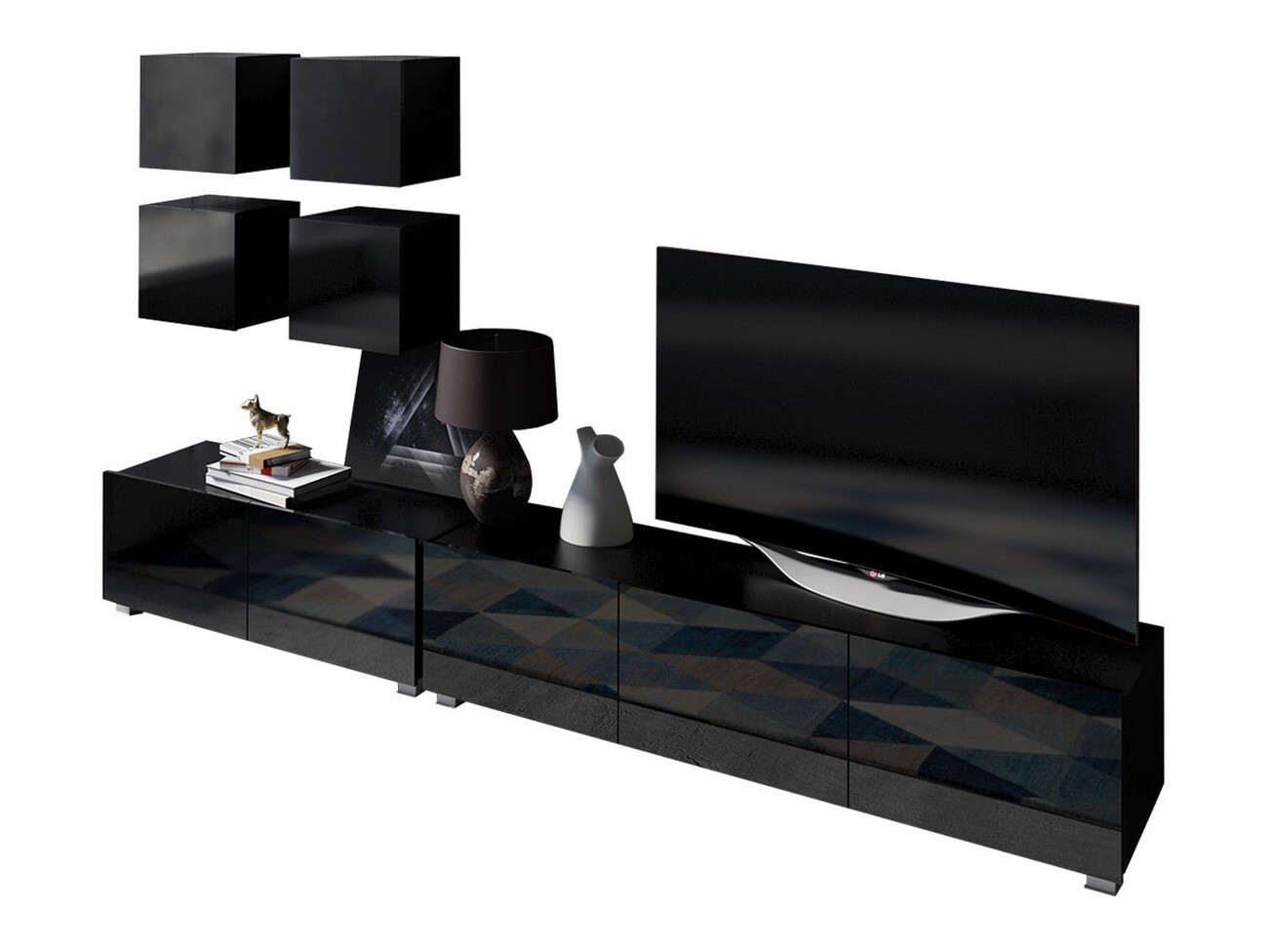 Set de living Remus XVIII (Negru + Negru lucios)