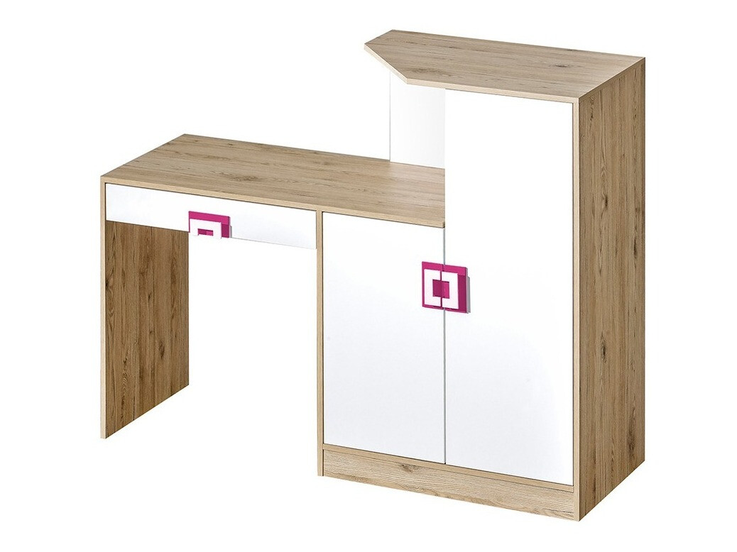 Birou Balvire 111 (Stejar deschis + Alb + Roze)