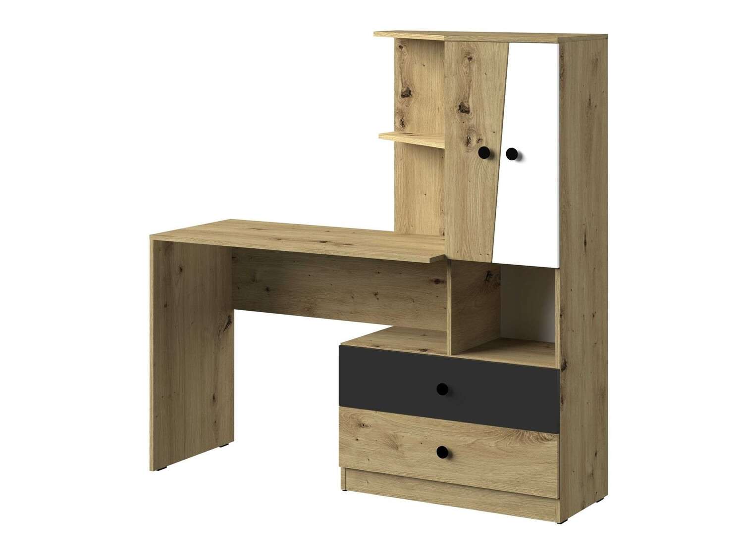 Birou Mirelbu 110 (Stejar artizan + Alb + Negru)