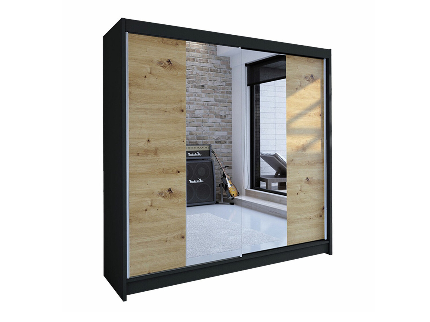 Dulap Closico Cavaris II (Negru + Stejar artizan)