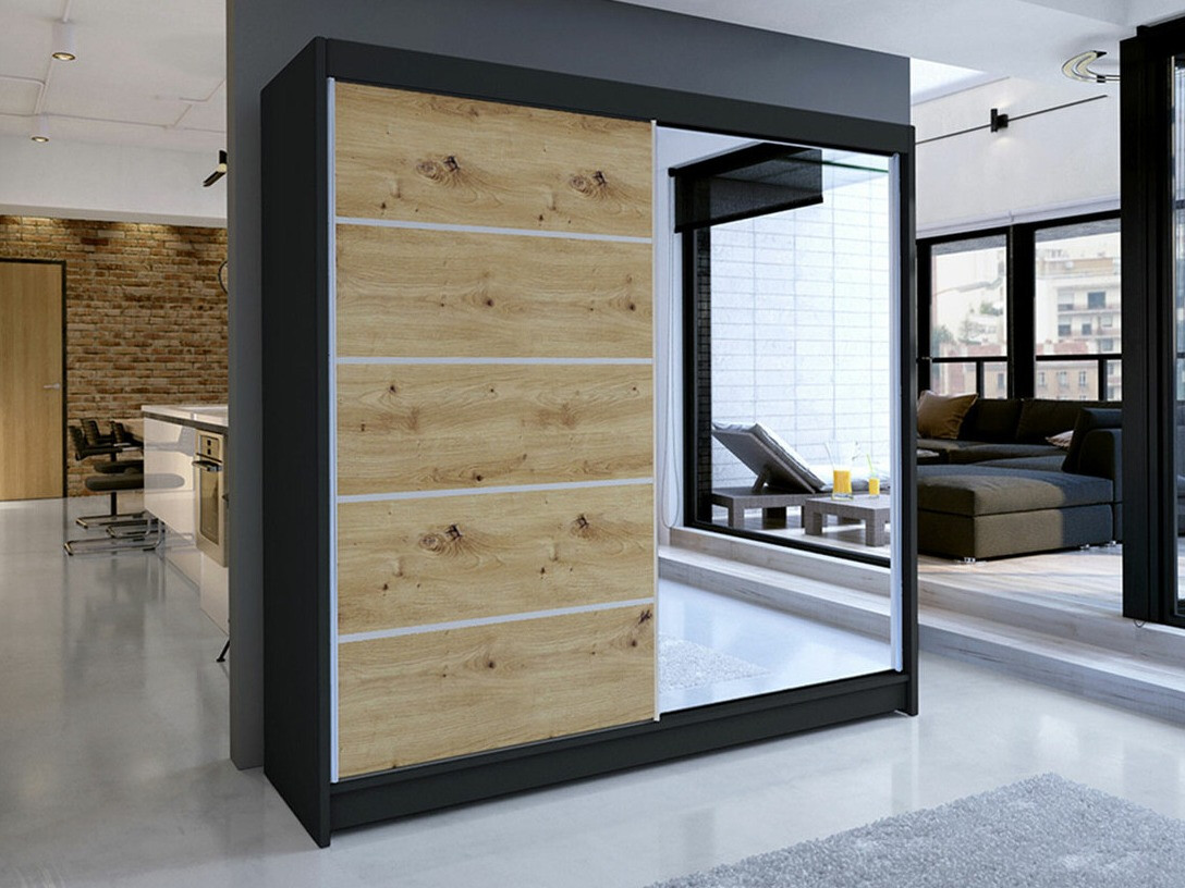 Dulap Closico Cavaris III (Negru + Stejar artizan)
