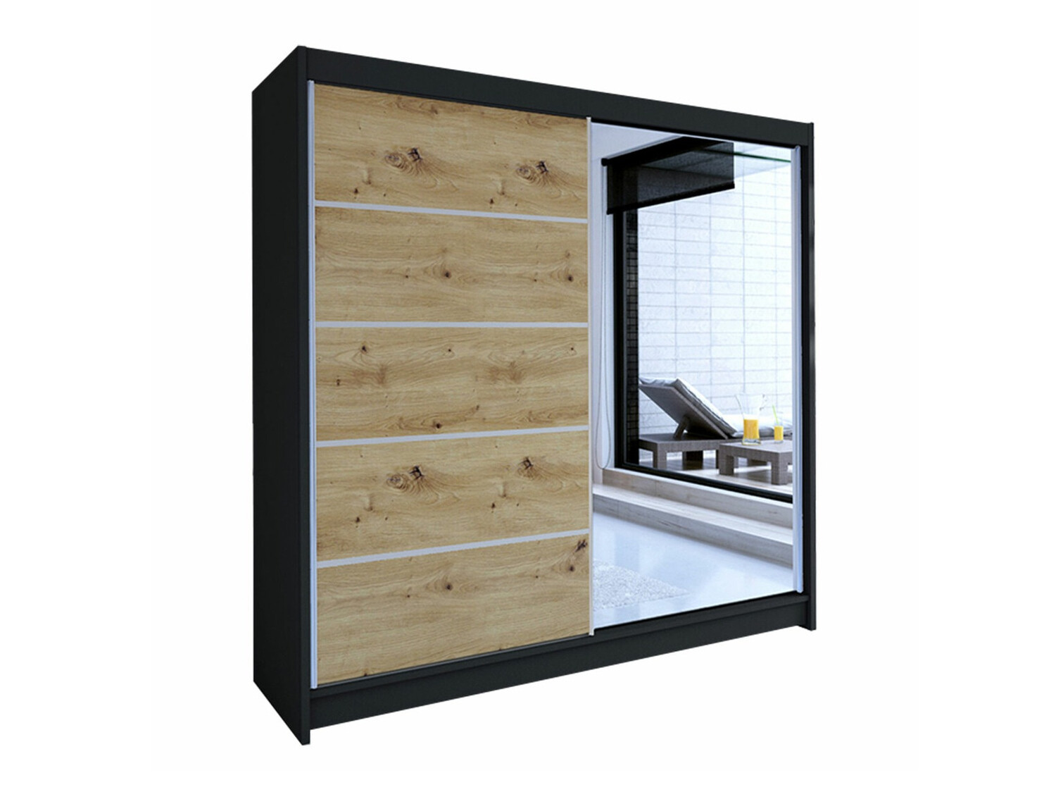Dulap Closico Cavaris III (Negru + Stejar artizan)