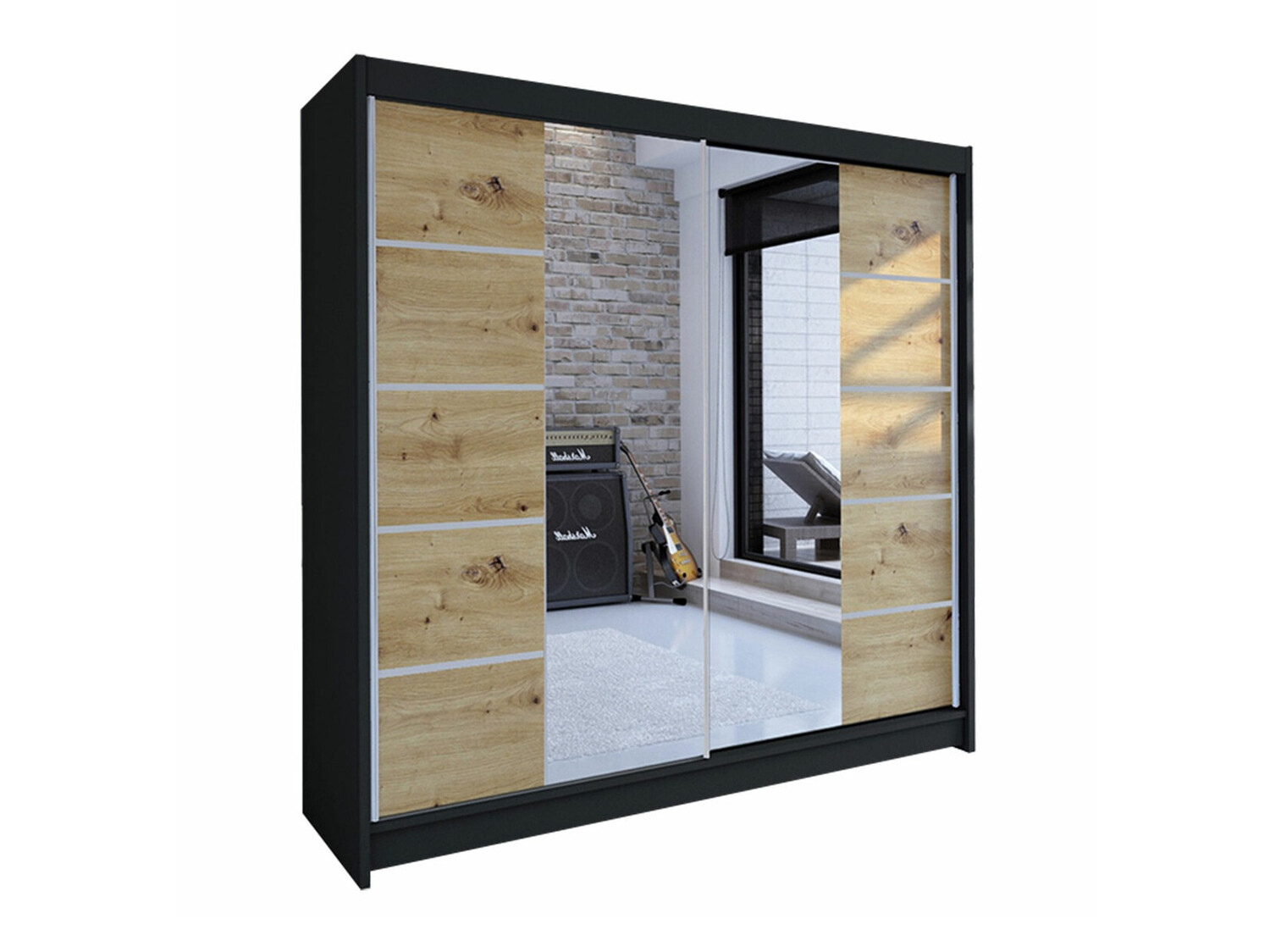 Dulap Closico Cavaris V (Negru + Stejar artizan)