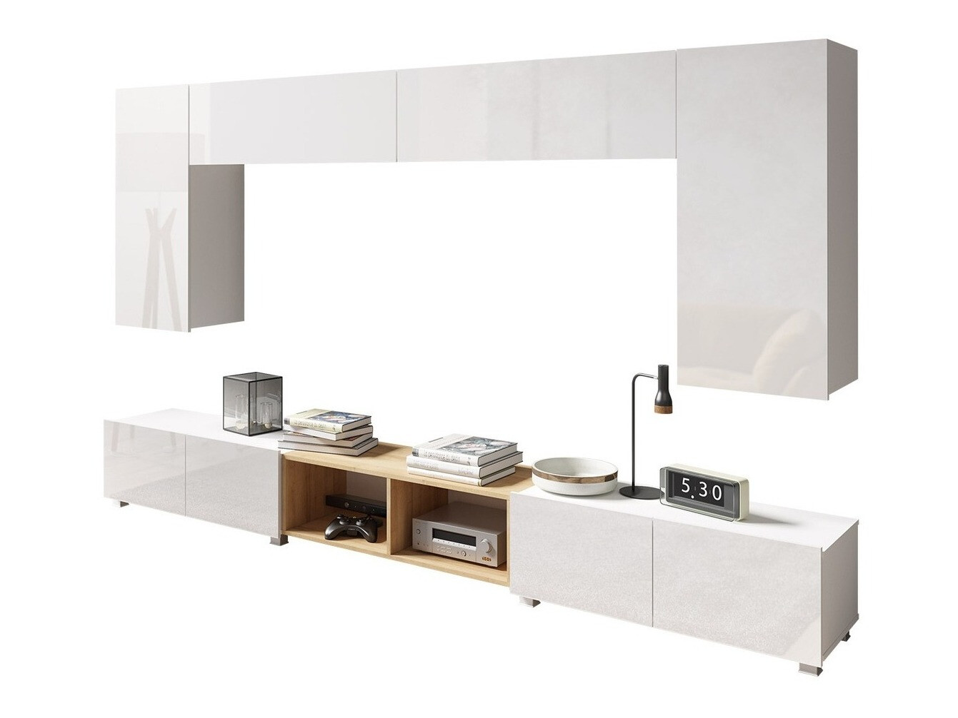 Set de living Remus XXIII (Alb + Alb lucios + Stejar auriu)