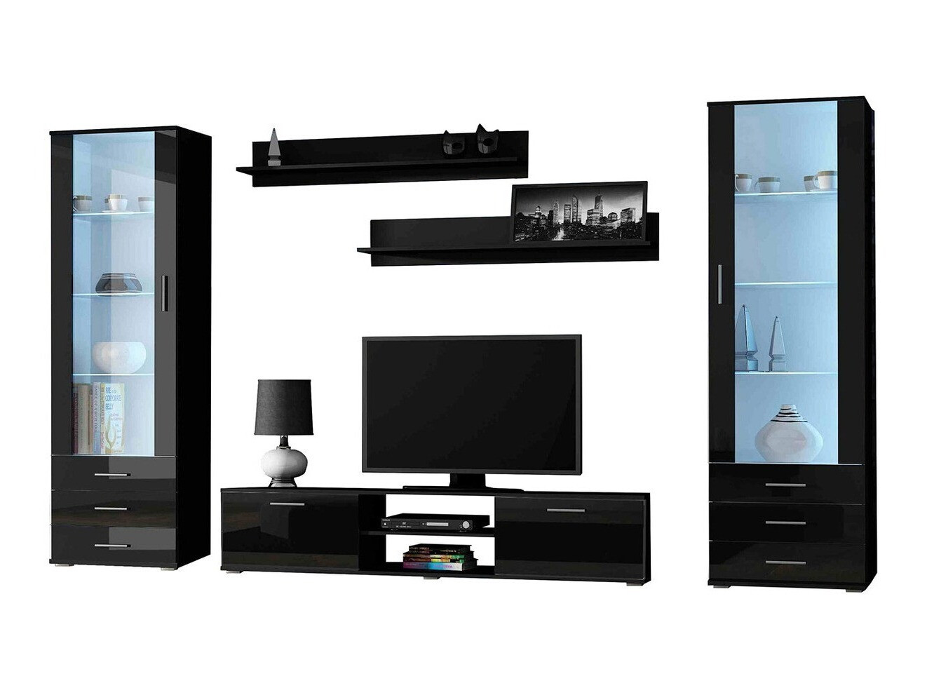 Set de living Tornola 109 (Negru + Negru lucios)