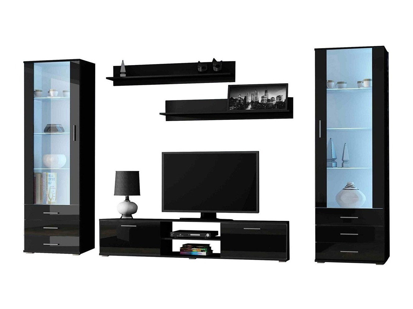 Set de living Tornola 109 (Negru + Negru lucios)