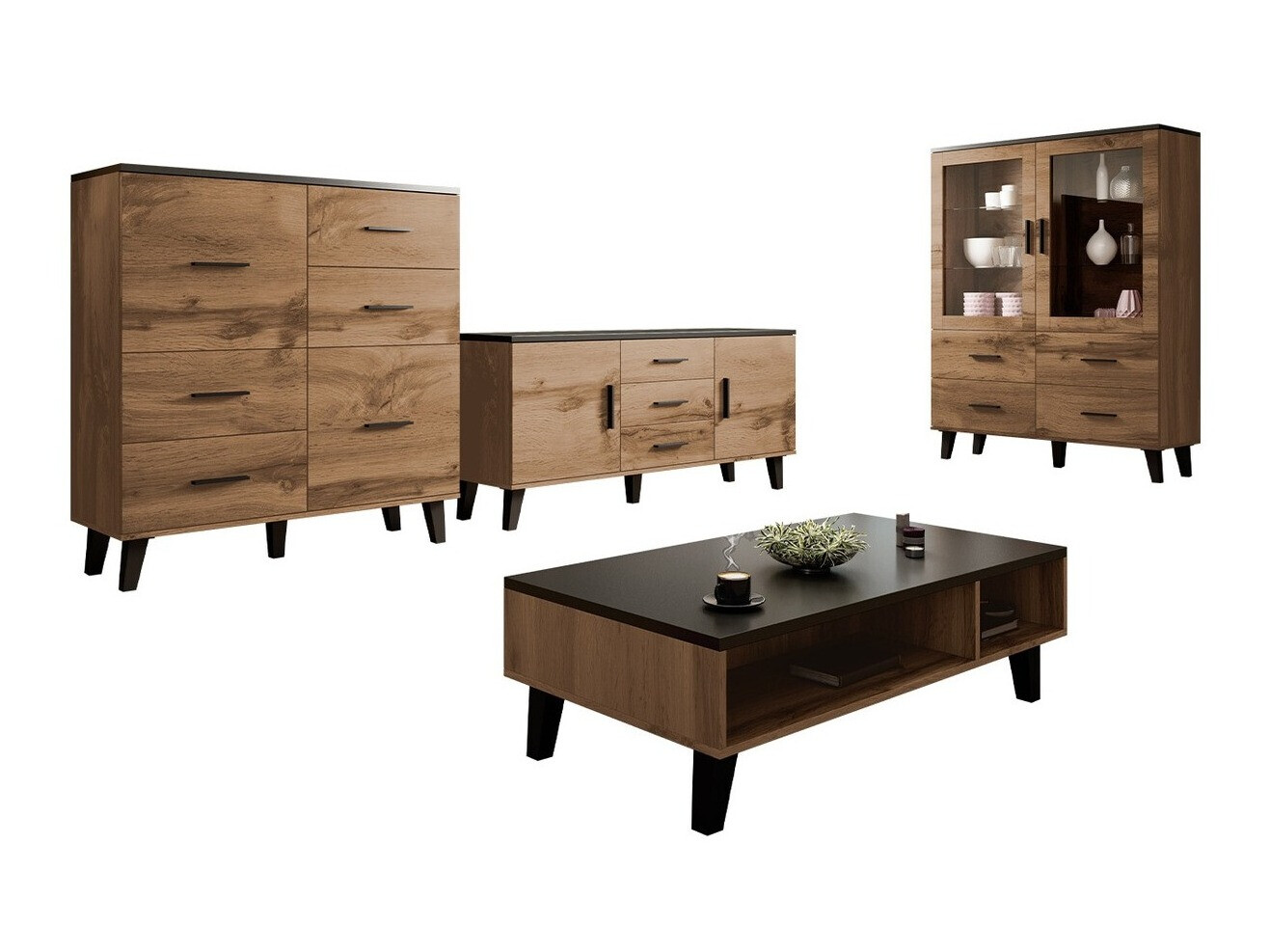 Set de living Larfloi 112 (Stejar Wotan + Negru)