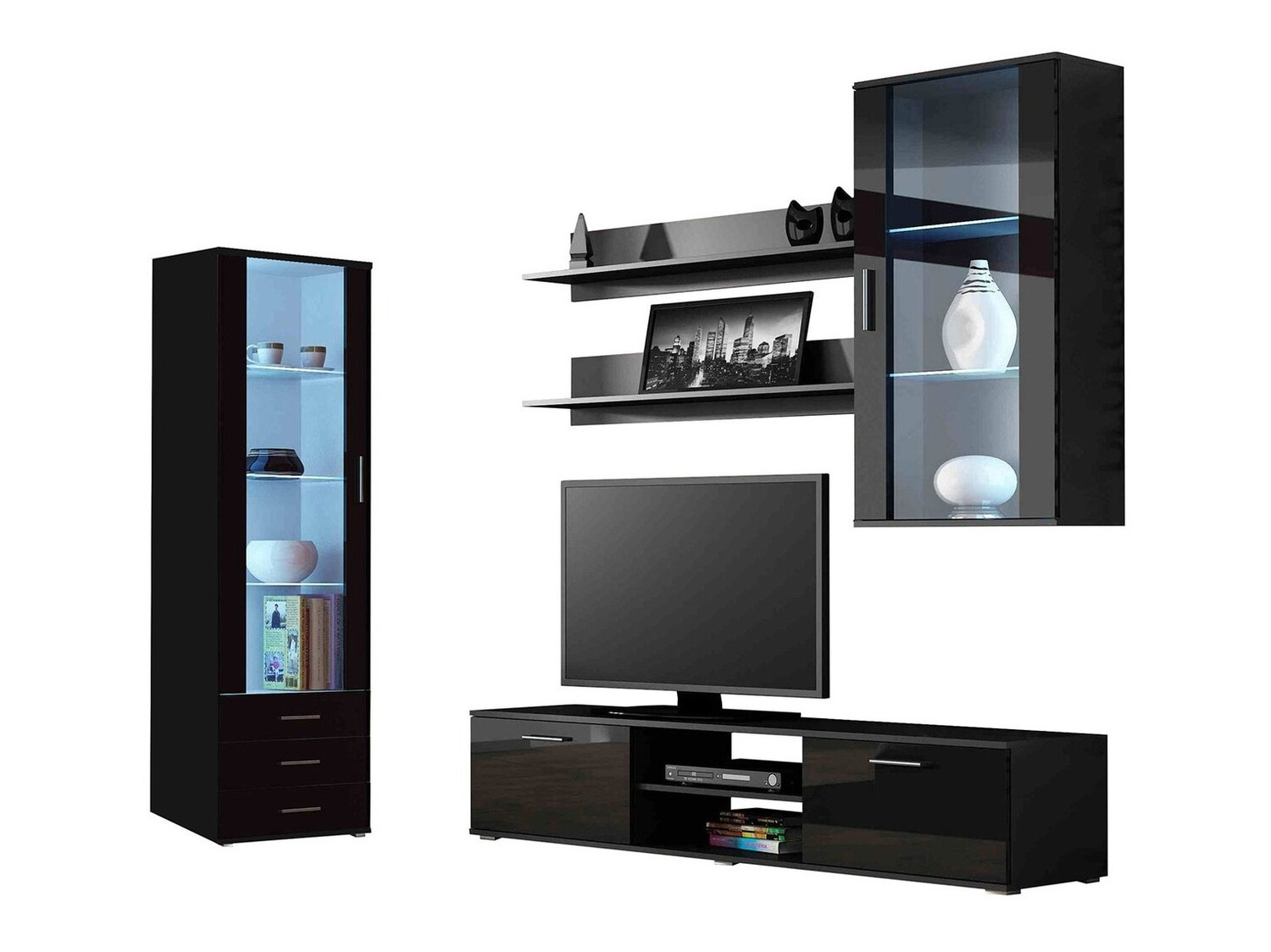 Set de living Tornola 114 (Negru + Negru lucios)