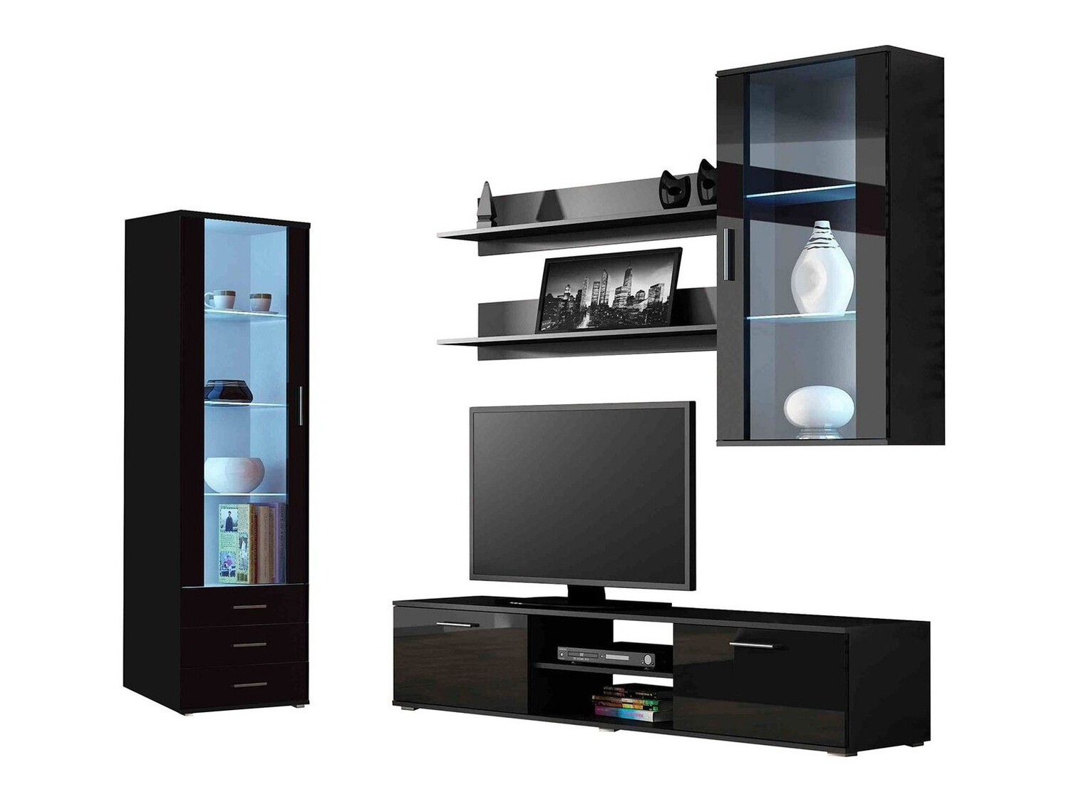 Set de living Tornola 114 (Negru + Negru lucios)