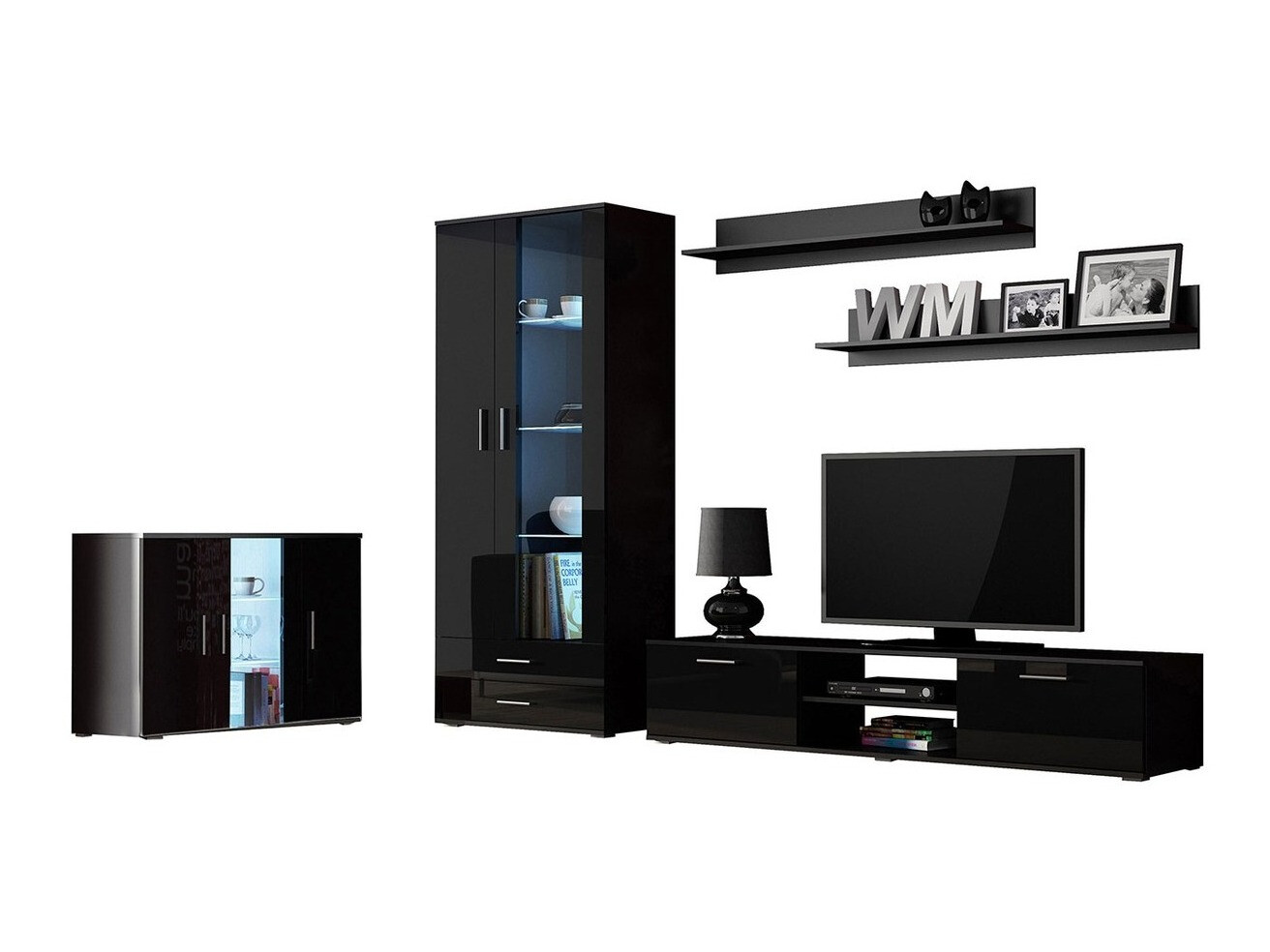 Set de living Tornola 116 (Negru + Negru lucios)