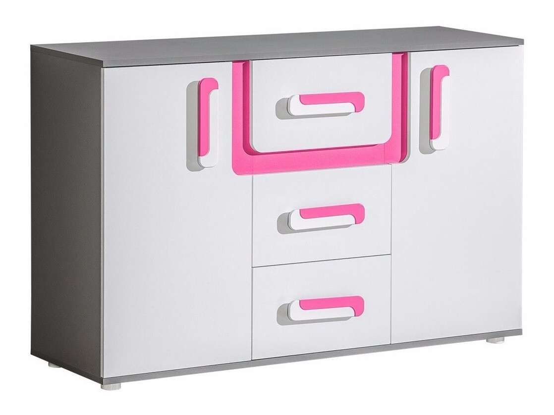 Comodă Levtala 107 (Antracit + Alb + Roze)