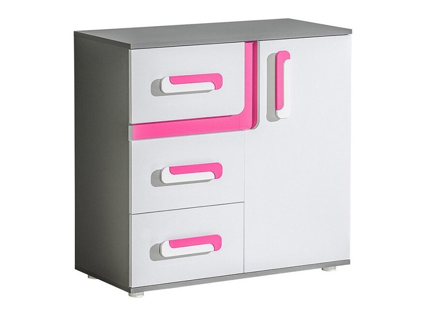 Comodă Levtala 108 (Antracit + Alb + Roze)