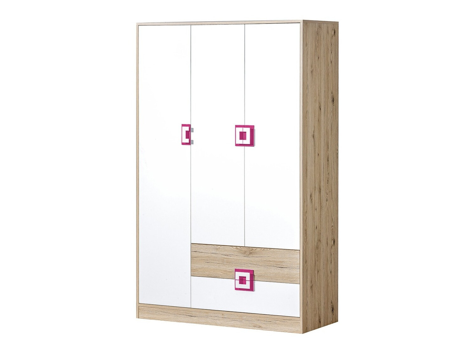 Dulap Balvire 104 (Stejar deschis + Alb + Roze)