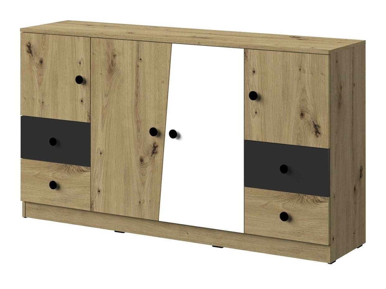 Comodă Mirelbu 105 (Stejar artizan + Alb + Negru)