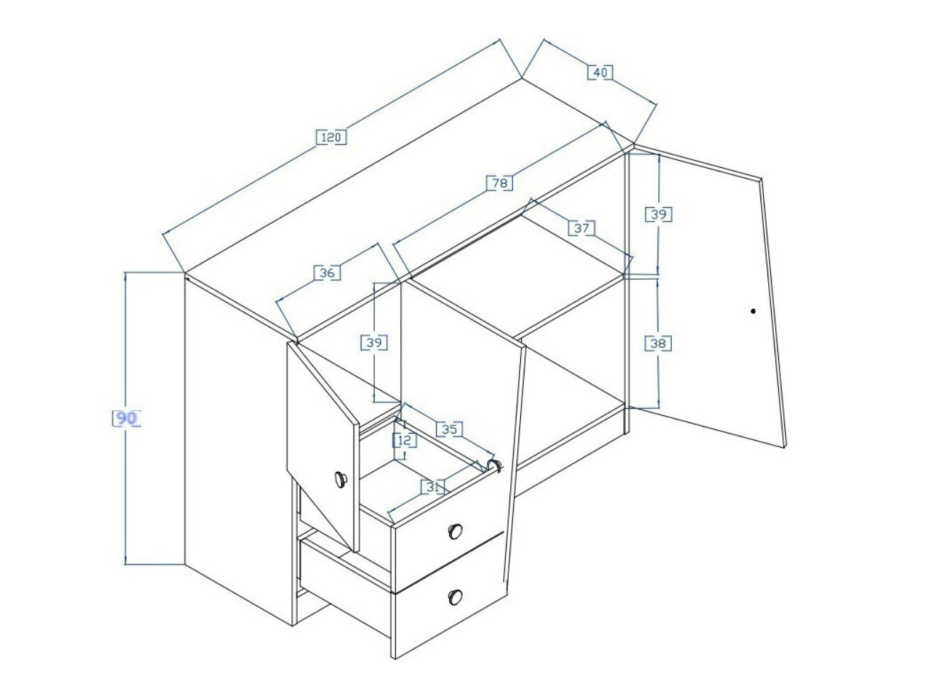 Comodă Mirelbu 106 (Stejar artizan + Alb + Negru)