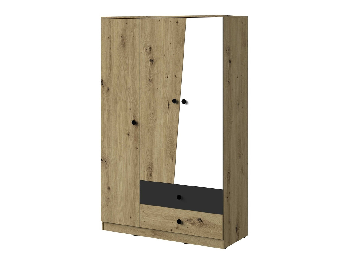 Dulap Mirelbu 102 (Stejar artizan + Alb + Negru)