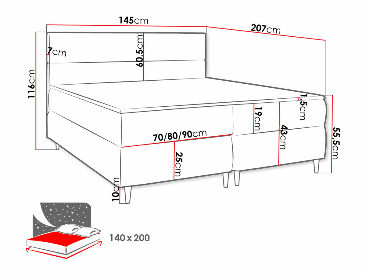Pat boxspring Memphis 135 (Itaka 10)