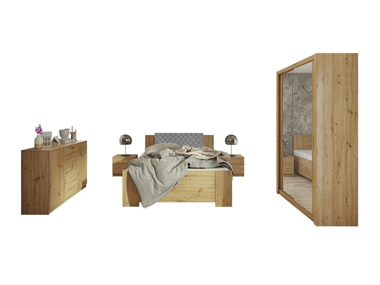 Set dormitor Catromi 112 (Stejar artizan + Soft Pik 029)