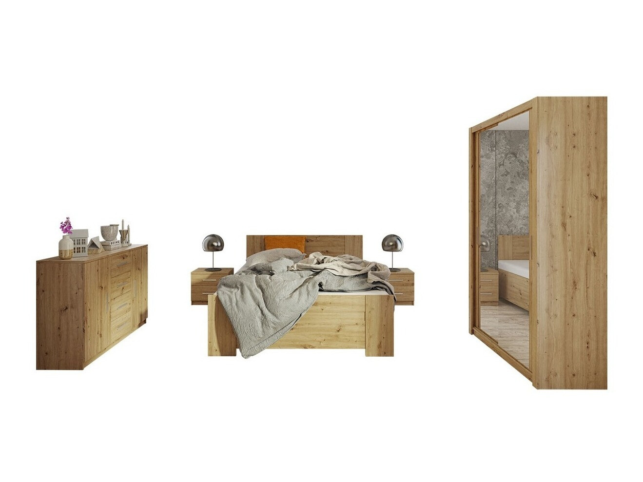 Set dormitor Catromi 112 (Stejar artizan)
