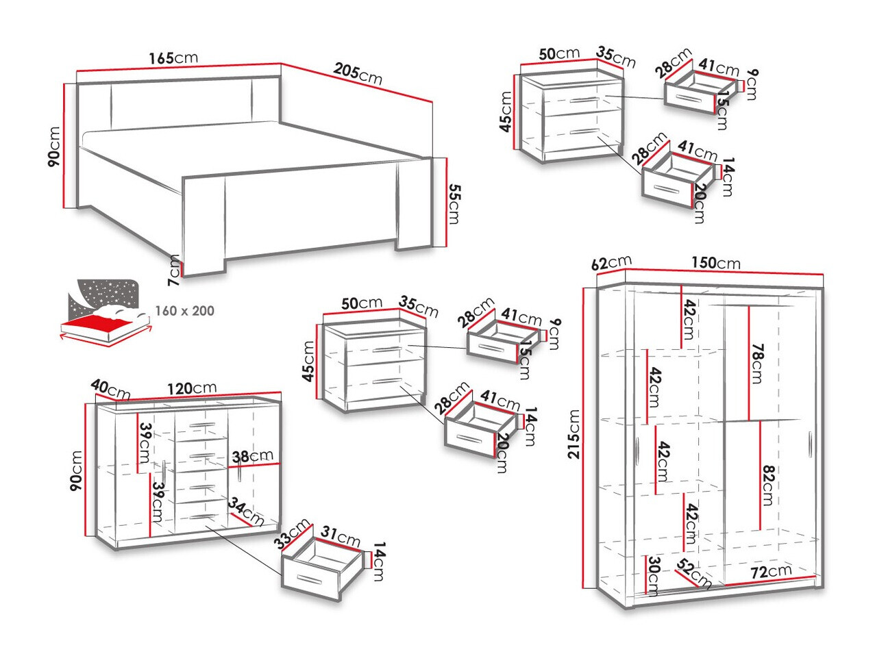 Set dormitor Catromi 113 (Alb)