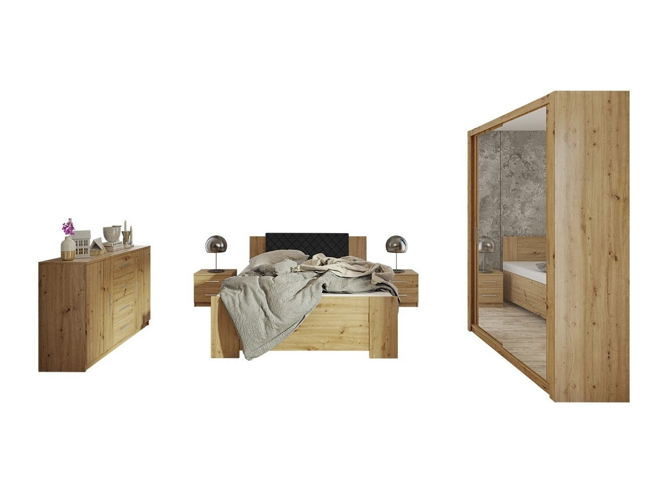 Set dormitor Catromi 113 (Stejar artizan + Soft Pik 011)