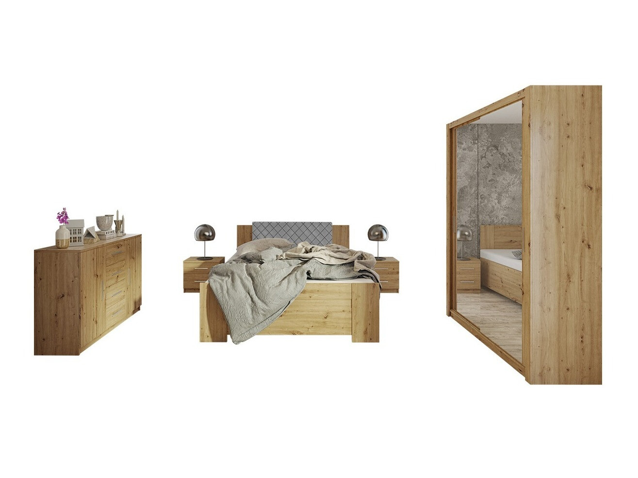 Set dormitor Catromi 113 (Stejar artizan + Soft Pik 029)
