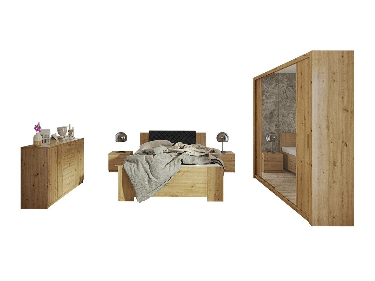Set dormitor Catromi 114 (Stejar artizan + Soft Pik 011)