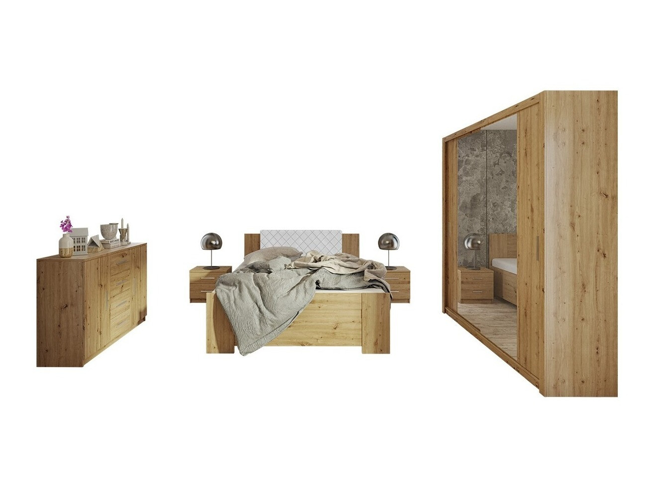 Set dormitor Catromi 114 (Stejar artizan + Soft Pik 017)