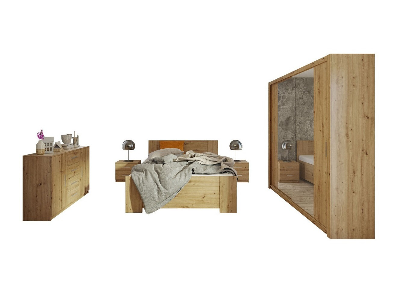 Set dormitor Catromi 114 (Stejar artizan)