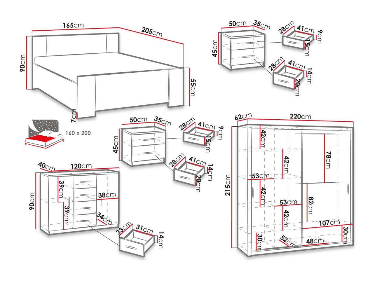 Set dormitor Catromi 115 (Alb)