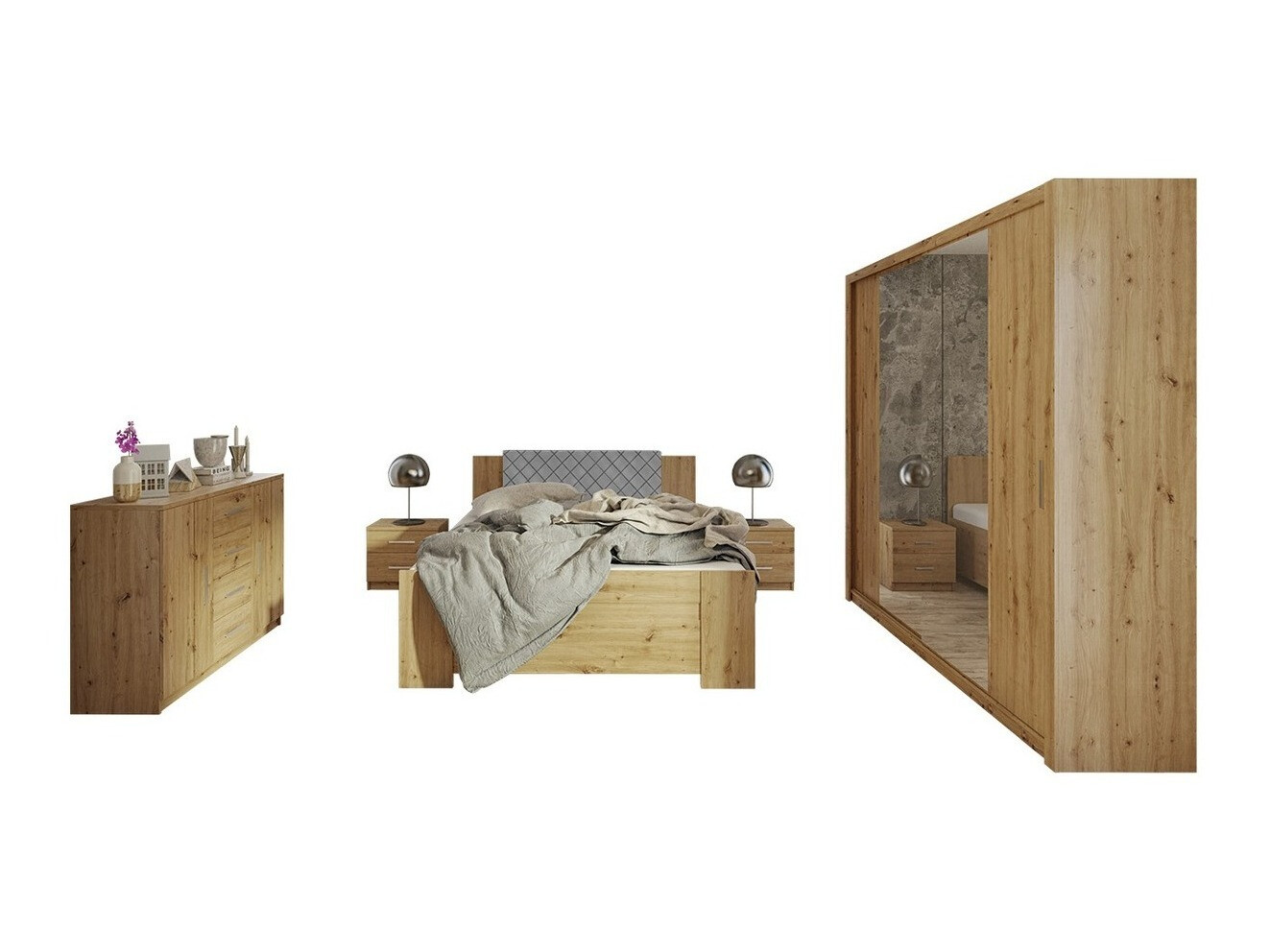 Set dormitor Catromi 115 (Stejar artizan + Soft Pik 029)