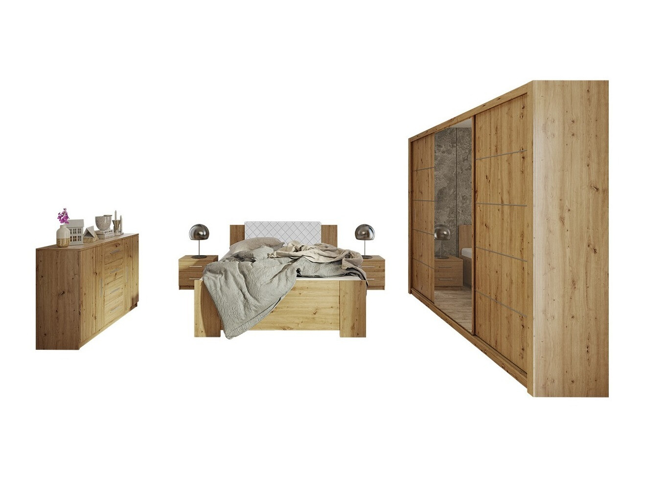 Set dormitor Catromi 116 (Stejar artizan + Soft Pik 017)